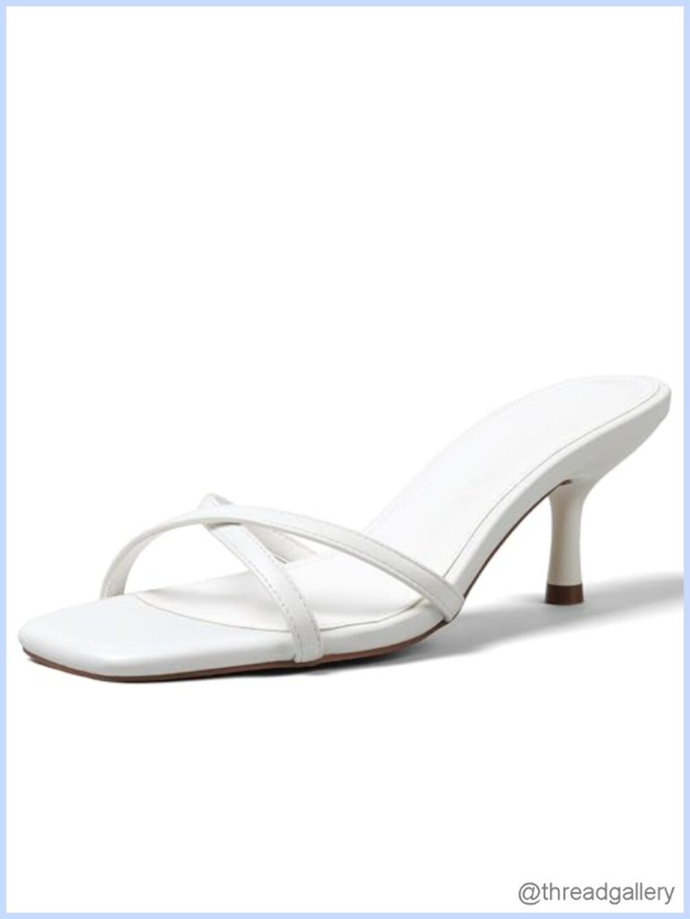 Kitten Heel Square Open Toe Two Cross Band Slip On Heeled Sandals